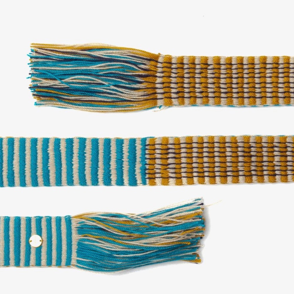Guanabana Hand Woven Teal and Gold Fringe Belt
